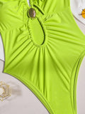 2026 Summer Women's One-piece Suit Swimwear Sexy Hollow Out Neck Lace-up Bodysuit Beachwear High Waist Push Up Bathing Suits