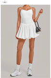 Fake Two Piece Tennis Dress Women Back Criss Cross Slim Bulit-in Shorts Golf Athletic Dresses Gym Pleated Fluffy Yoga Mini Dress