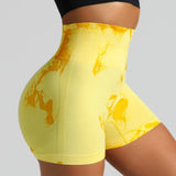 Tie Dye High Waisted Butt Lifting Yoga Shorts for Women, Breathable Sport Shorts with Four-Way Stretch - Gym, Running, Workout