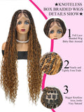 Boho Knotless Braided Wigs Synthetic Full Lace Braids With Curly Hair Ends Goddess Ombre Blonde Box Braided Wigs With Baby Hair