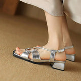 2026Summer New Model Fashion Middle Heeled Women's Sandals Black Buckle Open-toe Comfortable Hollow-out Women's Shoes High 3.5cm