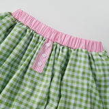 Women's Summer Mini Skirts Elastic Band Bubble Plaid Print Skirt for Daily, Travel, Parties