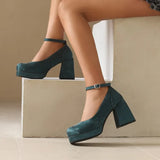 2026 Spring Style Suede Women's Thick-Soled High Heels with Ankle Buckles Women's High Heels Sizes 34 - 48