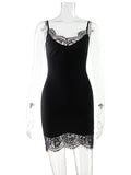Ahagaga Sexy Women's Mini Dress Straps Patchwork Lace Sheath Sleepwear Sleeveless Nightgown Camisole Basic Female Vestidos Slim