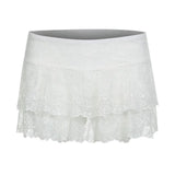 Y2k Women Lace Mini Skirt Ruffle Low Waist Double Layer Short A Line Skirts Fairycore Layered Korean Summer Skirts Streetwear