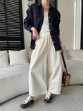 Women White Linen Blend Button Down Shirt Turn Down Collar Chest Pocket Loose Fit Blouse For Summer And Vacation Outfit KY7U