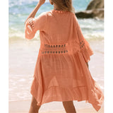 V Neck Half Sleeve Splicing Crochet Knitted Tunic Beach Cover Up Cover-ups Beach Dress Beach Wear Beachwear Female Women V7660