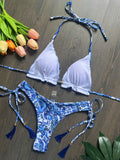 2026 New Women's Swimsuit Neck Hanging Bikini Set Split Beach Swimsuit 2-piece Set with Tassel Decoration