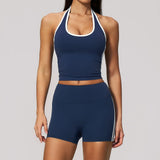 Naked Color Contrast Yoga Sets Women Hanging Neck Sports Vest Gym Clothes Breathable High Waist Shorts Fitness Suits Tracksuit