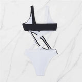 S - XL Splicing V Neck High Leg Cut Women Swimwear One Piece Swimsuit Female Monokini Padded Bather Bathing Suit Swim V5095SW