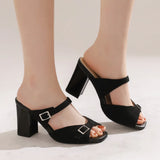Fashion Leopard Print Square Heel Slippers Summer New Square Toe Metal Buckle Non-slip Wear-resistant Kitten Heel Shoes
