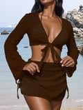 4 Pieces Halter String Bikinis 2026 Tops & Skirt Solid Swimwear Female Sexy Swimsuit Women Bathers Bathing Swimming Swim Suit
