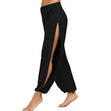 Hip Hop Style Yoga Dance Pants Women Harem Pants High Waist Side Slit Design Wide Leg Casual Trousers Solid Color