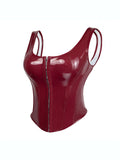 Glossy Patent Leather Bustier with Adjustable Straps & Hook Front Closure, Vintage Steampunk Shapewear for Waist Training