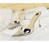 BIGTREE Shoes Women PVC Transparent Shoes for Women Sexy Pointed Open Toe Shallow Slider Slippers Ladies Sandal High Heels Mules