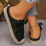 2026 Fashionable lace-up breathable women's shoes linen thick-soled deodorizing casual and stylish flat shoes