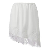 Women's Lace Midi Skirt Elastic Waist Loose Fit Asymmetric Hem Knee Length Skirt for Party Work Daily Wear Elegant Satin