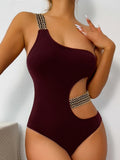 2026 One Shoulder Swimsuit One Piece Sexy Solid Swimwear Women Bandage Bathers Bathing Swimming Swim Suit Beachwear Summer