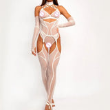Toucheart Erotic Lingerie Fashionable and Comfortable Mesh See-through Bodyshaping Adjustable Sexy Underwear Split Five-pieceset