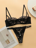 2-piece women's lingerie set with sexy ultra-thin lace and steel rims, push up bra with low waist seamless thong YS2451