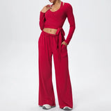 3 Pcs Women's Seamless Yoga Set Sports Fitness Gym Slim-Fit Long Sleeve & Tank Top Suits Workout Running Training Sets