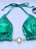 Snake Skin Rhinestone Diamond Bikini Female Swimsuit Women Swimwear Two-pieces Bikini Set High Cut Halter Bathing Suit Swim Lady