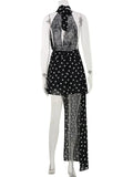 Ahagaga Fashion Maxi Dresses Women Sexy Halter Neck Hollow Out High Split Polka Dot Print Elegant Party Vacation Beach Vestidos
