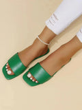 Women Fashion Sandals 2026 New Summer Flat Shoes Square Toe Slip-on Girls Indoor Street Slippers Plus Size Beach Slides