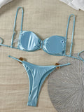 Metal Buckle Satin Bikini Women Mini Micro Thong Swimwear Female Swimsuit Two-pieces Bikini Set High Cut Bathing Suit Swim Lady