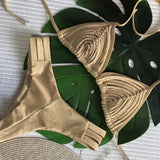New Bandage Stripes Brazilian Bikini Swimwear Women's Swimsuit Two Piece Set Female Sexy Lace up Mujer Beachwear Summer