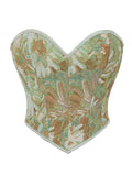New French retro printed vest women wear fishbone corset with U-neck to gather the palace corset.