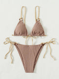 Sexy Rib Texture Triangle String Bikini Set Women Push Up Padded Thong Swimsuit Female Cut Out Bathing Suit Swimwear Biquini