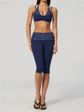 Summer Polka Dot Yoga Sets Women Hanging Neck Shockproof Sports Bra Fitness Suit Folding High Waist Mid Pants Gym Tracksuit