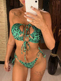 Sexy High Cut Leopard Bikini Women Swimwear Female Swimsuit Two-Pieces Bikini Set Lace Up Bather Bathing Suit Swim V1708