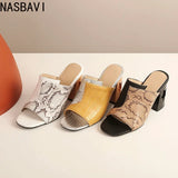 NASBAVI Brand New Ladies Peep Toe Summer Sandals Fashion Mixed Colors Chunky High Heels Women Sandals Party Woman Shoes 35-45