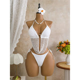 New Hollow Out Tankini Halter Bikini Female Swimsuit Women Swimwear Two-pieces Bikini set Strappy Bather Bathing Suit Swim V8076