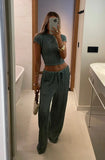 Women's trousers, fashionable and versatile, solid color, drawstring straight trousers, beach sun protection trousers