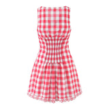 Foridol Plaid Printed Red Women's Dresses White Cotton V Neck Short Party Summer Dress New in Vintage Beach Mini Dress