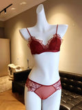 MOYISU French Style Sexy Embroidered Lace Bra Set - No Underwire Triangle Cup Small Breasts Underwear for Big Breasts Women