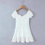 One-shoulder Off-the-shoulder Puff Sleeve Dress For Women With Hollowed-out Chest Embroidered Straps Pure Desire Dress 534Q