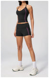 2PCS Women Yoga Sets Color Contrast Hanging Neck V Neck Slimming Sports Tank Top Flip High Waist Shorts Gym Running Fitness Suit
