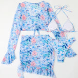 4 Pieces String Bikinis 2026 Women Sexy Swimwear Female Floral Swimsuit Bathers Bathing Swimming Swim Suit Beachwear Summer