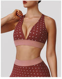 Summer Red Polka Dot Print Yoga Sets Women V Neck Shockproof Sports Bra High Elasticity Hip Lifting Shorts Running Fitness Suits