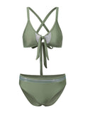 Women 2 Piece Bikini Set Fashion Solid Color Sleeveless Tie up Front Bra and Low Waist Briefs Summer Holiday Bathing Suit