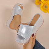 2025 Summer Chunky Platform Slippers for Women Pu Leather Wedges High Heel Sandals Woman Plus Size 36-43 Beach Sandles Female