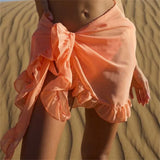 New Women Mesh Wrap Skirts Bikini Cover-Ups Ruffle Kaftan Sarong Sexy Beach Skirt Cover-Ups 9 Color