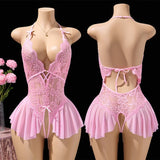 Sexy Hot Bra For Women Lingerie Set Ultra-thin Lace Hollow Bra Set Transparent Crotchless BacklessDress Deep V Open Bra Underwea