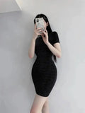 Nightclub High WOMENGAGA Waist Women Slim Mini Dress T Shirt Thin Hot Sexy Korean Women Tops Transparent Summer Fashion 6A26