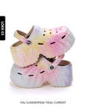 Leopard Platform Clogs for Women Closed Toe Chunky High Heel Sandals Woman New Summer Street Beach Slides Girls Fashion Slippers