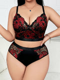 Women’s Hot Selling Plus Size Lingerie Set, Sexy Lace Embroidered Push Up Bra, Big Bust Floral Pattern Set